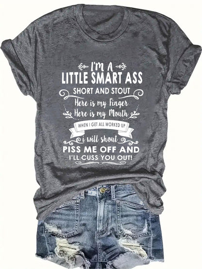 Women's "Little Smartass" Letter Print T-Shirt