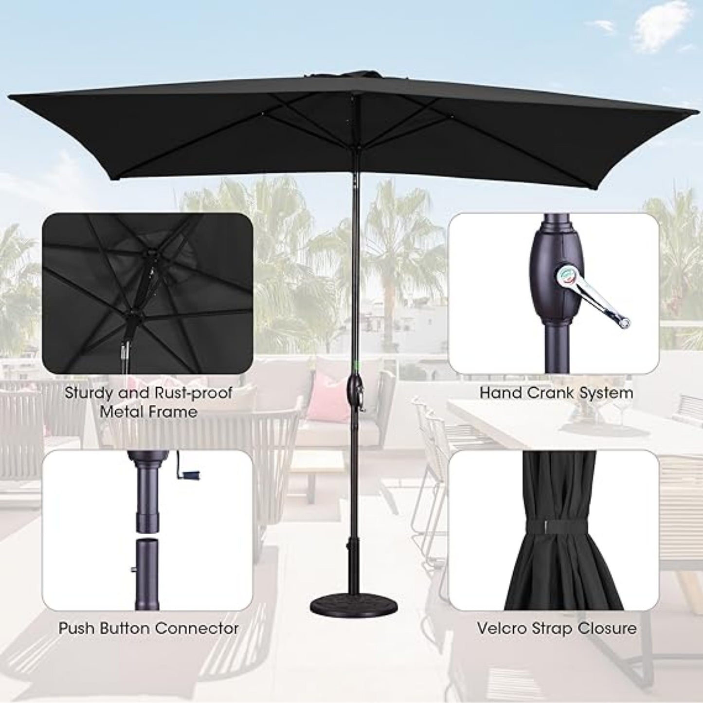 6.5 x 10 Ft Outdoor Rectangular Patio Umbrella