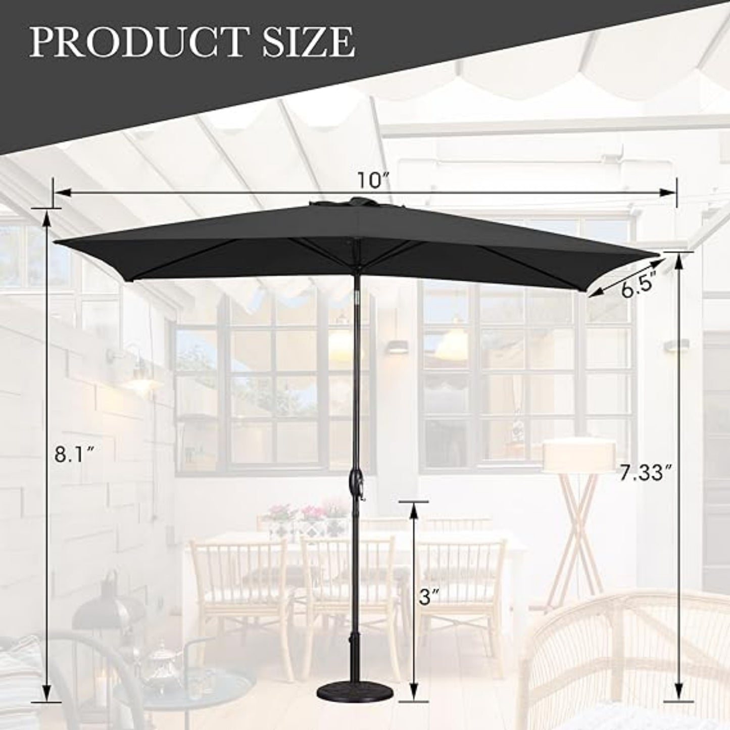 6.5 x 10 Ft Outdoor Rectangular Patio Umbrella