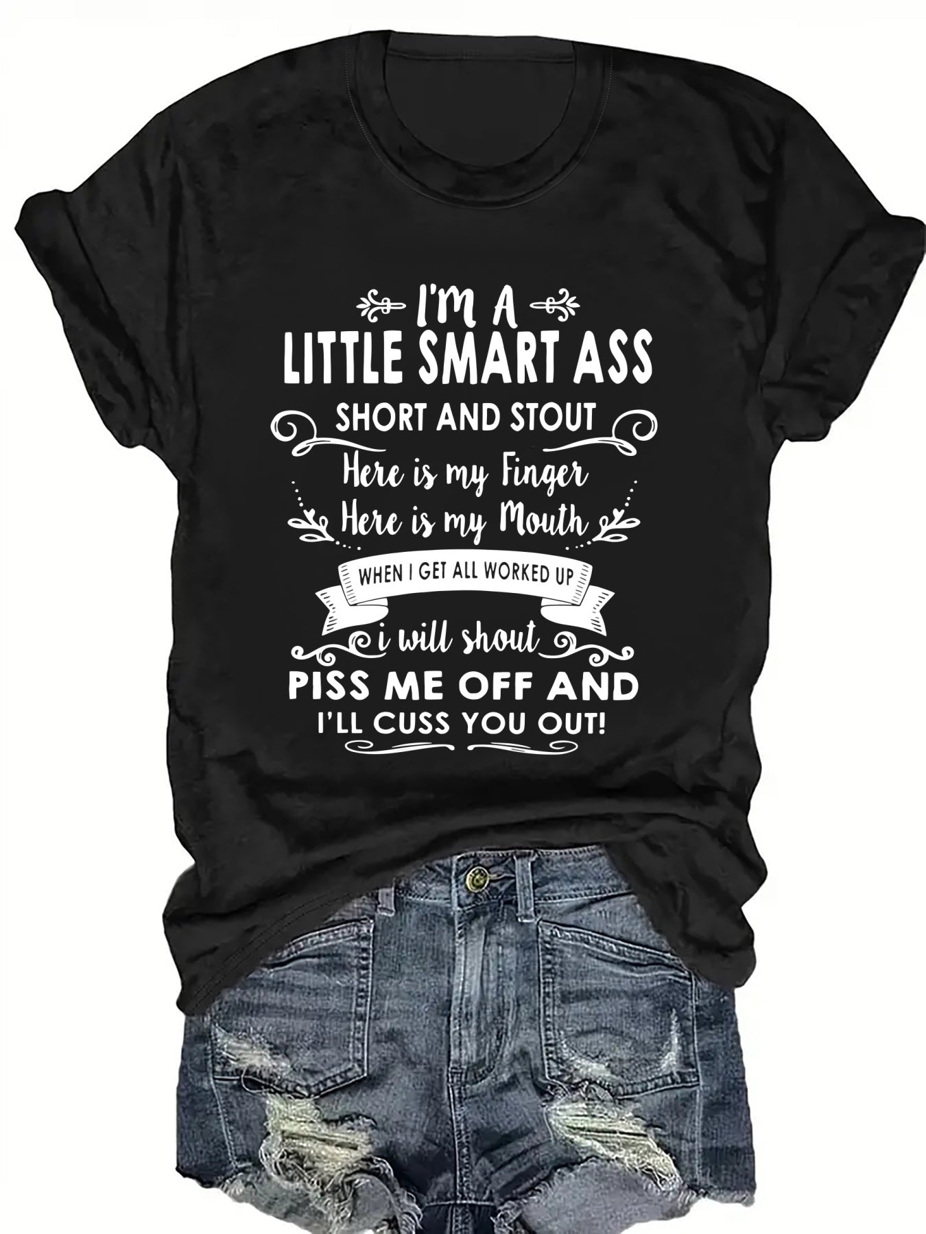 Women's "Little Smartass" Letter Print T-Shirt