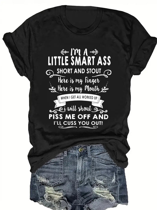 Women's "Little Smartass" Letter Print T-Shirt