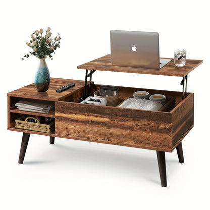 Wood Lift Top Coffee Table - With Hidden Compartment And Adjustable Storage Shelf