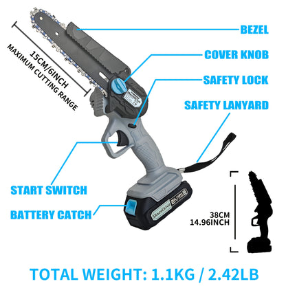 6-Inch Mini Cordless Chain Saw Kit with 2000mAh Rechargeable Battery