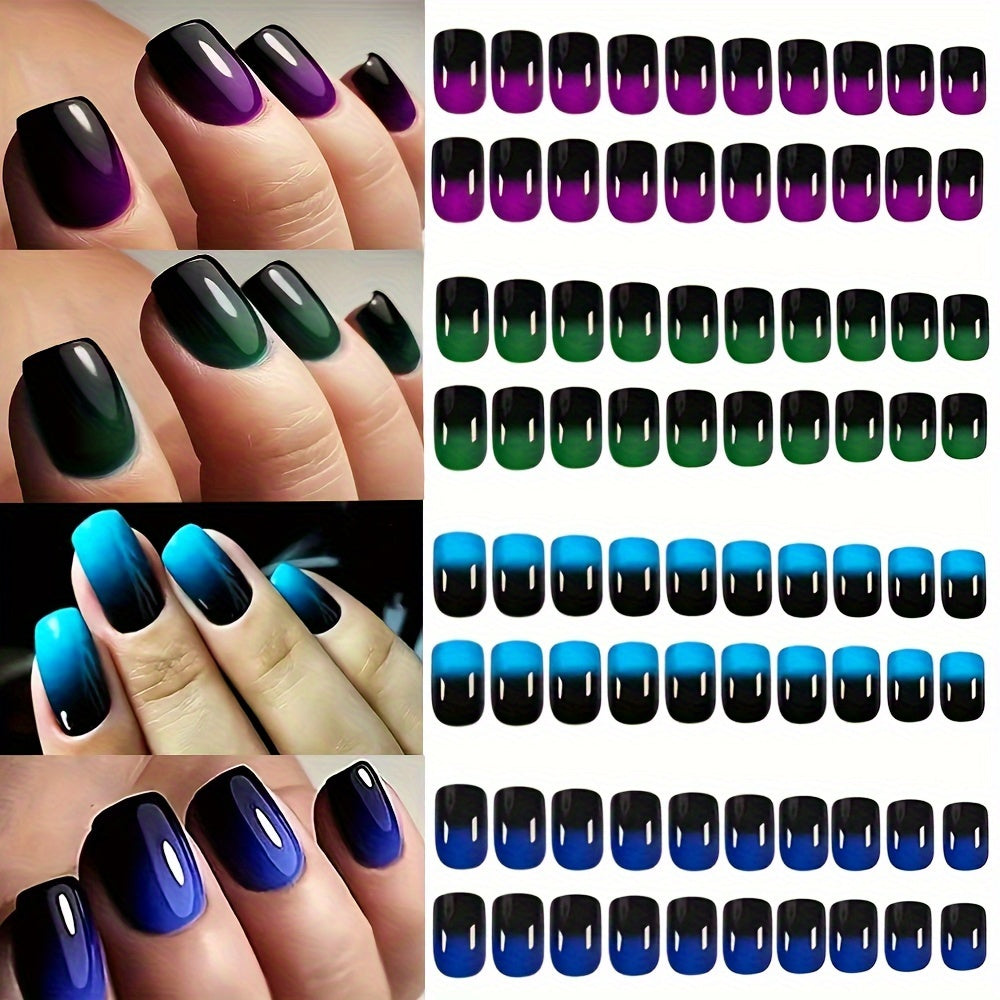 96pcs Short Square Glossy  Nails Set - Gradient Colors