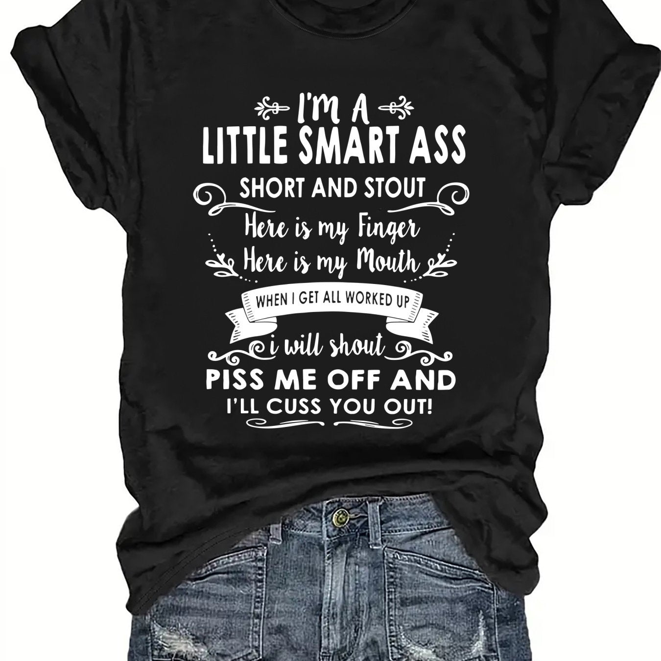 Women's "Little Smartass" Letter Print T-Shirt