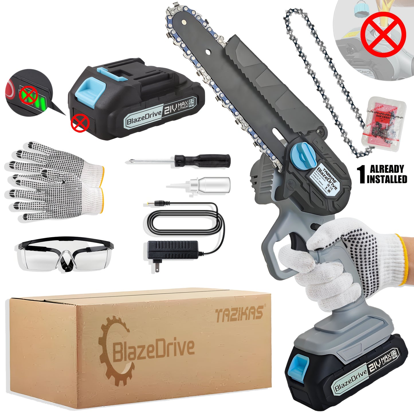 6-Inch Mini Cordless Chain Saw Kit with 2000mAh Rechargeable Battery