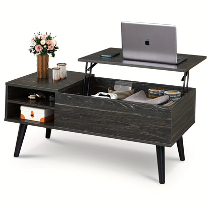 Wood Lift Top Coffee Table - With Hidden Compartment And Adjustable Storage Shelf