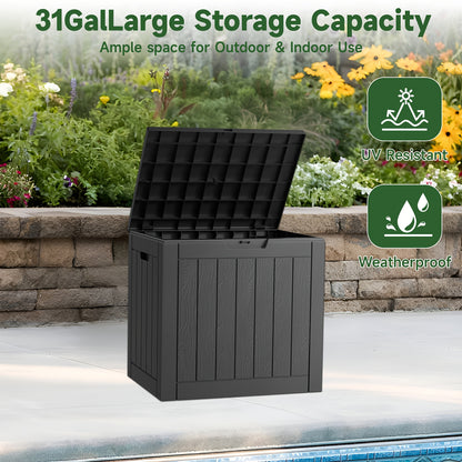 31 Gallon Weatherproof Resin Outdoor Storage Box with Lockable Lid