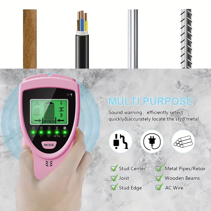 Pink 5 In 1 Stud Detector With Intelligent Microprocessor Chip And HD LCD Display