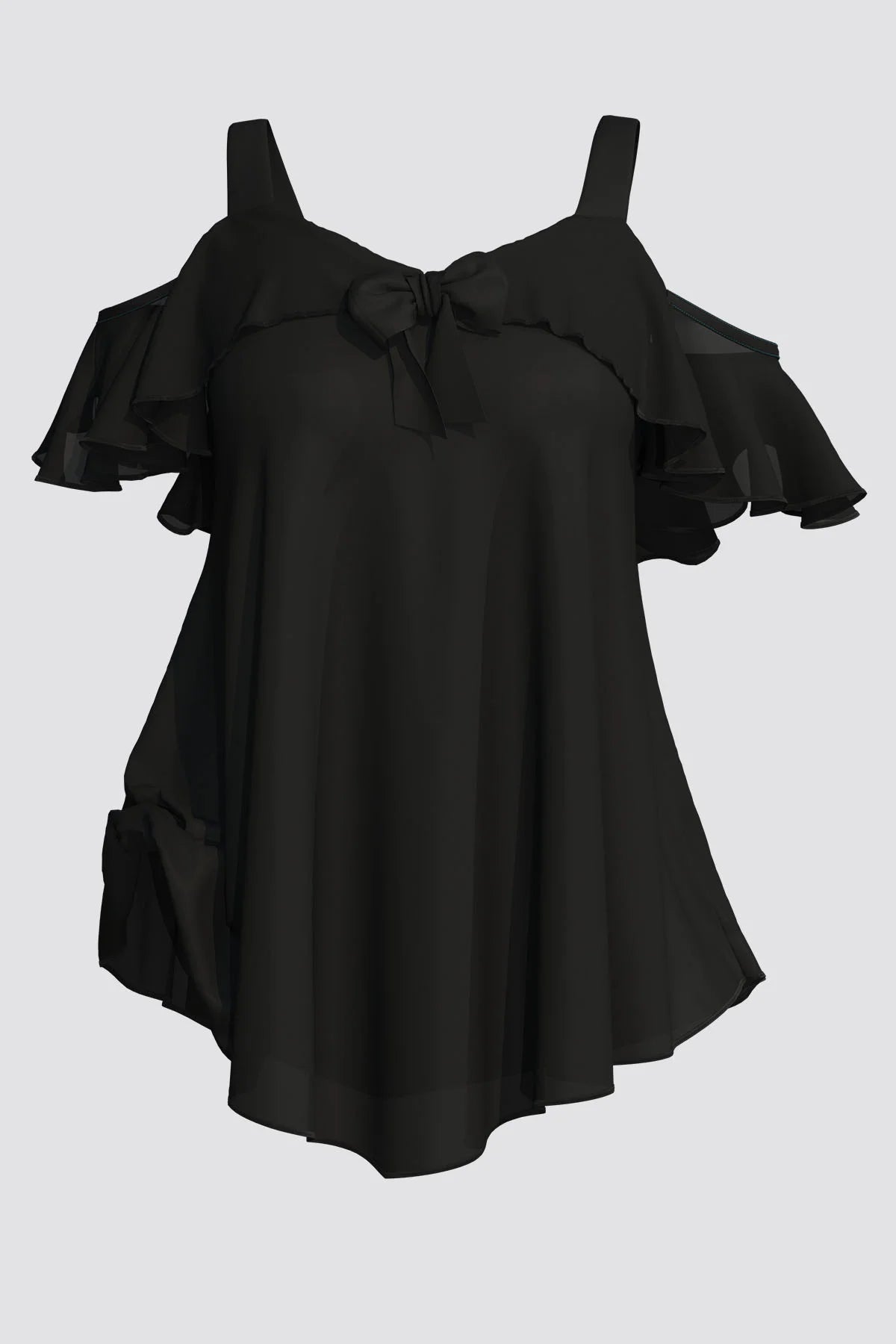 Elegant Cold Shoulder Ruffles Tops Tee