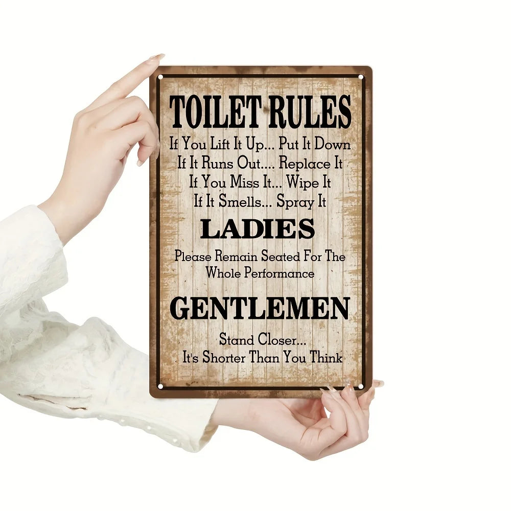 Vintage Plaque Iron  Bathroom Rules