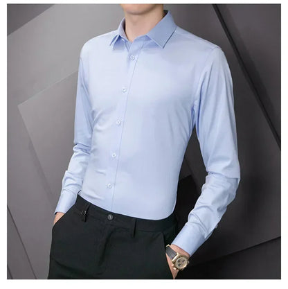 New Plus Size Men Solid Color Business Shirt Long Sleeve Shirt