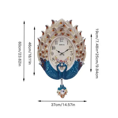 Peacock Wall Clock Large Watch Peacock Clock Decor Battery Powered Living Room