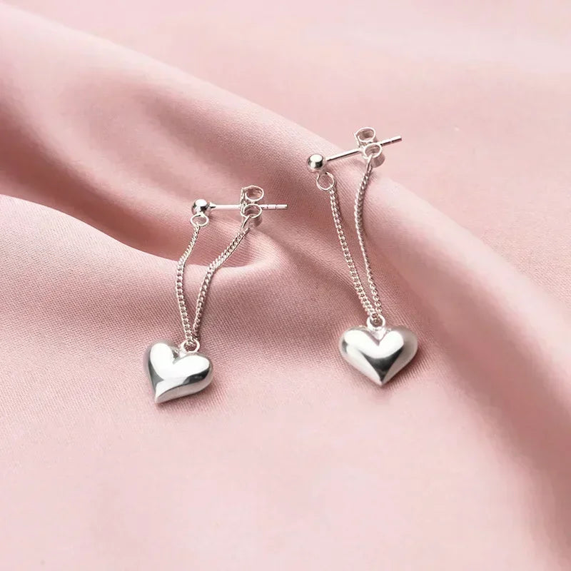 Sterling Silver Heart Chain Earring