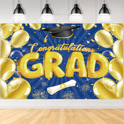 2025 Graduation Theme Photography Background Party Decoration Bachelor Hat Pink and Gold Glitter Balloons Banner Gift Photo Prop