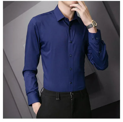 New Plus Size Men Solid Color Business Shirt Long Sleeve Shirt