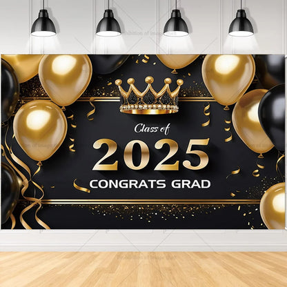 2025 Graduation Theme Photography Background Party Decoration Bachelor Hat Pink and Gold Glitter Balloons Banner Gift Photo Prop