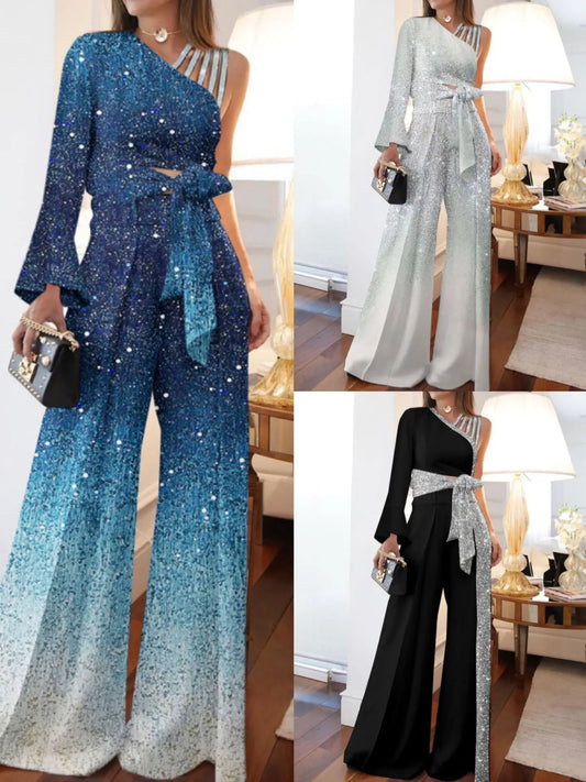 Sequins Wide Leg  High Waist Jumpsuit