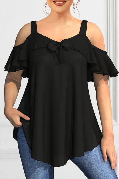 Elegant Cold Shoulder Ruffles Tops Tee