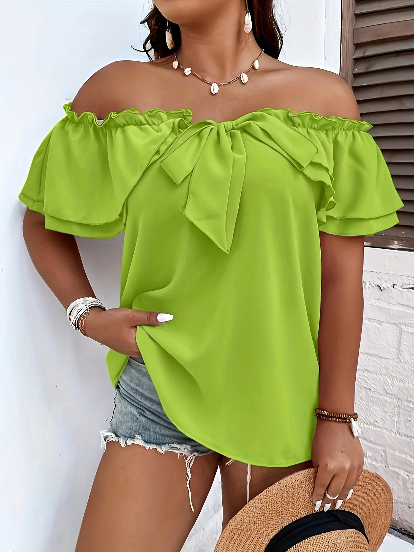 Cute Bownot Shoulderless Tops