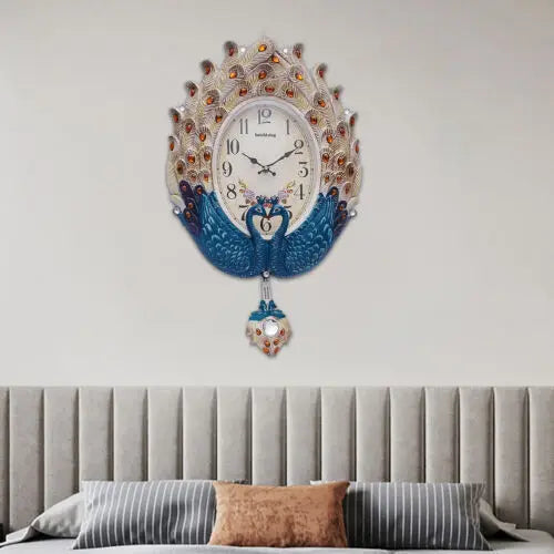 Peacock Wall Clock Large Watch Peacock Clock Decor Battery Powered Living Room