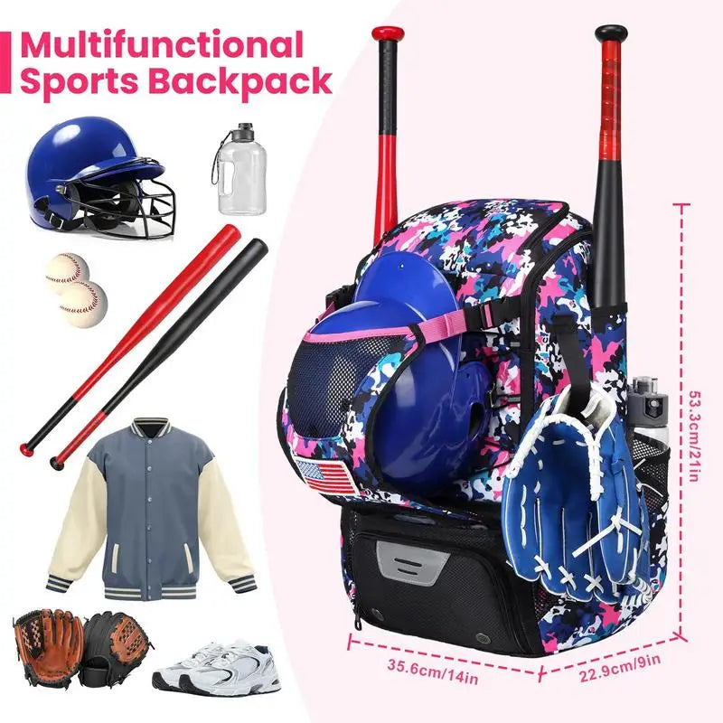 Softball Bag Baseball Backpack For Bat Gloves Holder Helmets Shoes Compartment