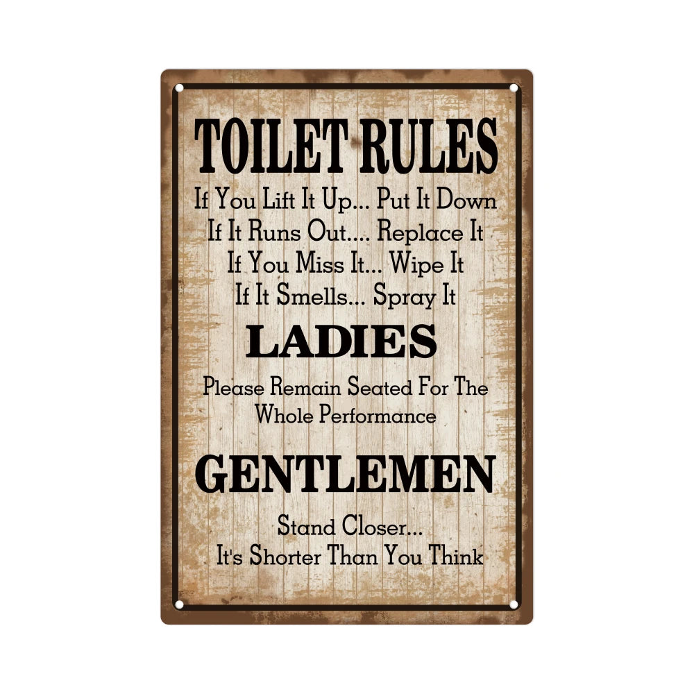 Vintage Plaque Iron  Bathroom Rules