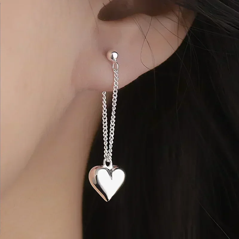 Sterling Silver Heart Chain Earring