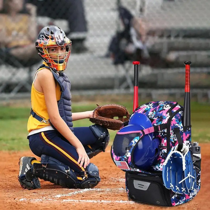 Softball Bag Baseball Backpack For Bat Gloves Holder Helmets Shoes Compartment