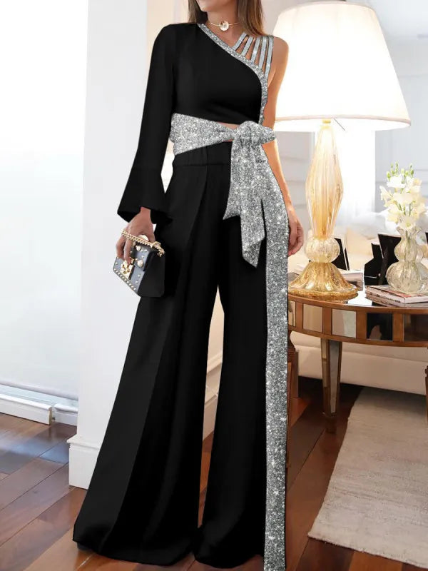 Sequins Wide Leg  High Waist Jumpsuit