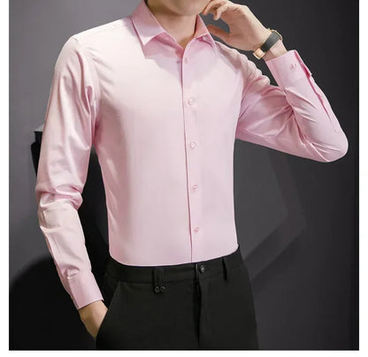 New Plus Size Men Solid Color Business Shirt Long Sleeve Shirt