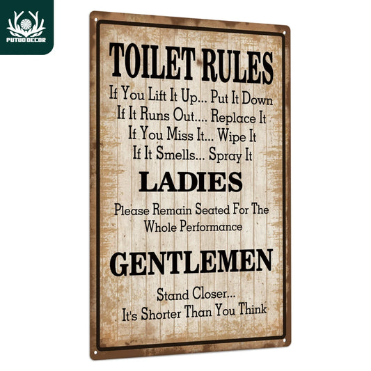 Vintage Plaque Iron  Bathroom Rules