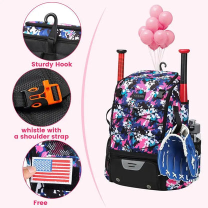 Softball Bag Baseball Backpack For Bat Gloves Holder Helmets Shoes Compartment