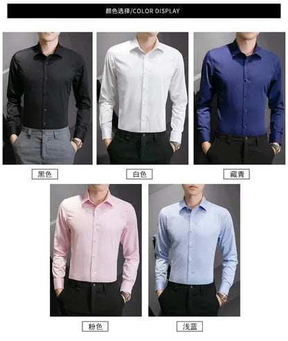 New Plus Size Men Solid Color Business Shirt Long Sleeve Shirt