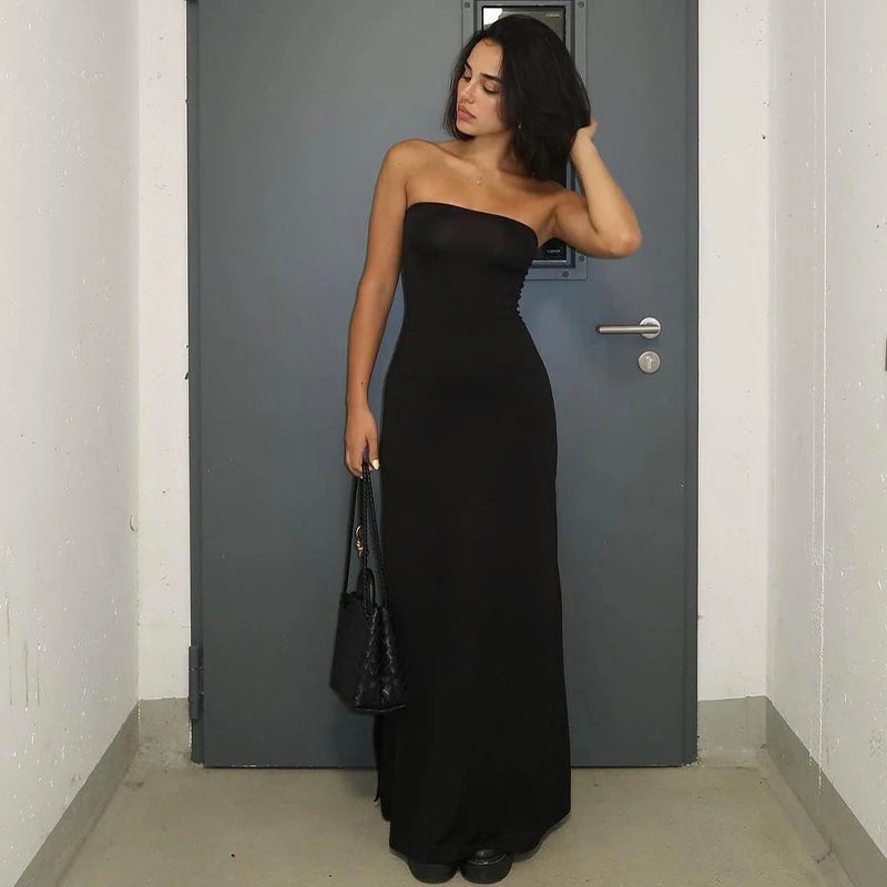 Black Strapless Maxi Prom Dress