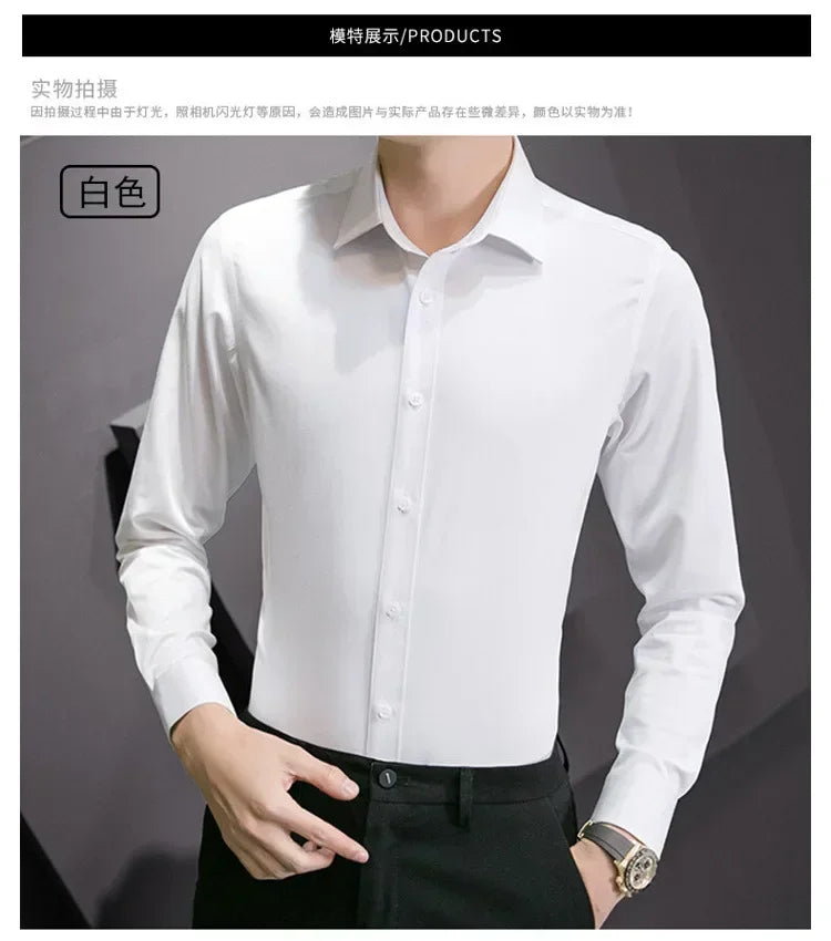 New Plus Size Men Solid Color Business Shirt Long Sleeve Shirt