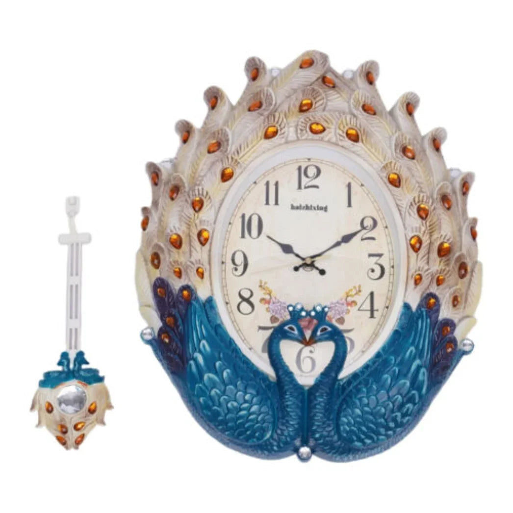 Peacock Wall Clock Large Watch Peacock Clock Decor Battery Powered Living Room