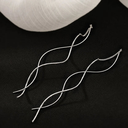 Sterling Long Silver Wave Earrings