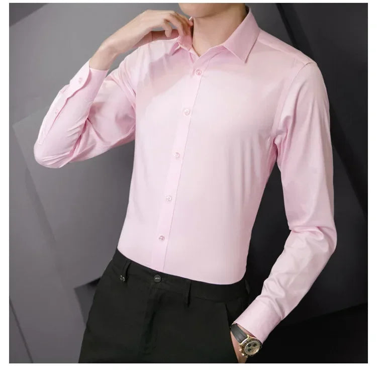 New Plus Size Men Solid Color Business Shirt Long Sleeve Shirt