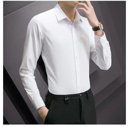 New Plus Size Men Solid Color Business Shirt Long Sleeve Shirt