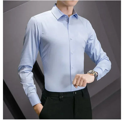 New Plus Size Men Solid Color Business Shirt Long Sleeve Shirt