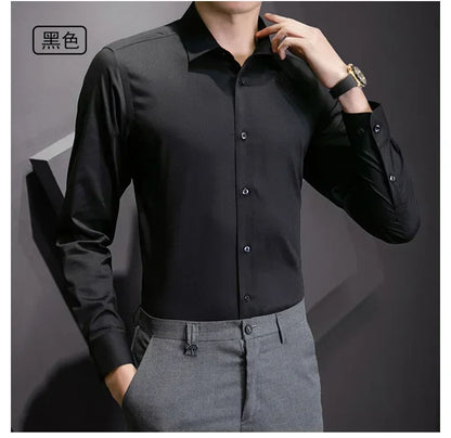 New Plus Size Men Solid Color Business Shirt Long Sleeve Shirt