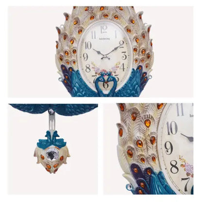 Peacock Wall Clock Large Watch Peacock Clock Decor Battery Powered Living Room