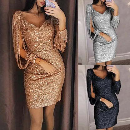 Women Mini Dress Glitter