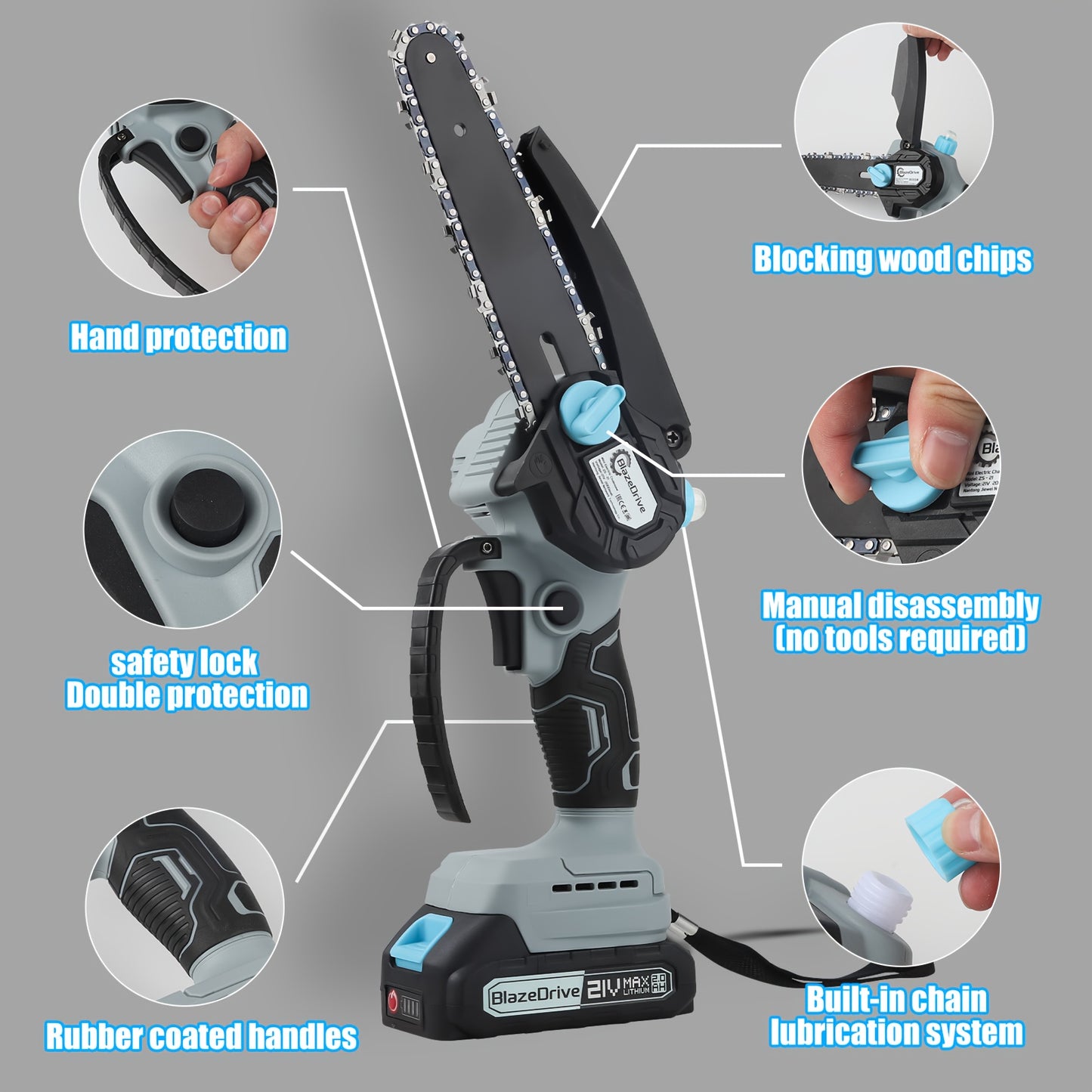 6-Inch Mini Cordless Chain Saw Kit with 2000mAh Rechargeable Battery