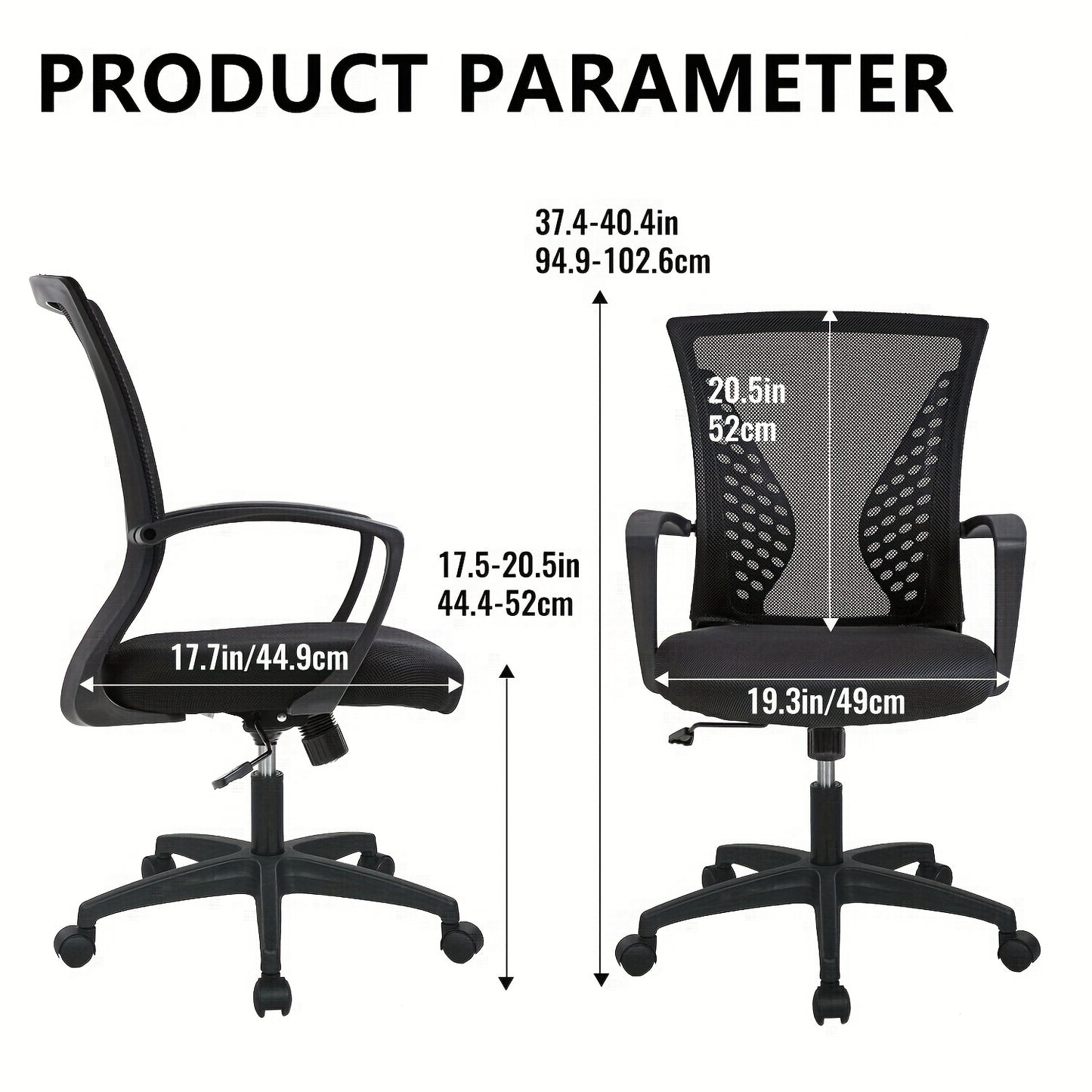 Ergonomic Mesh Chair With Adjustable Armrest & Swivel Rolling Function