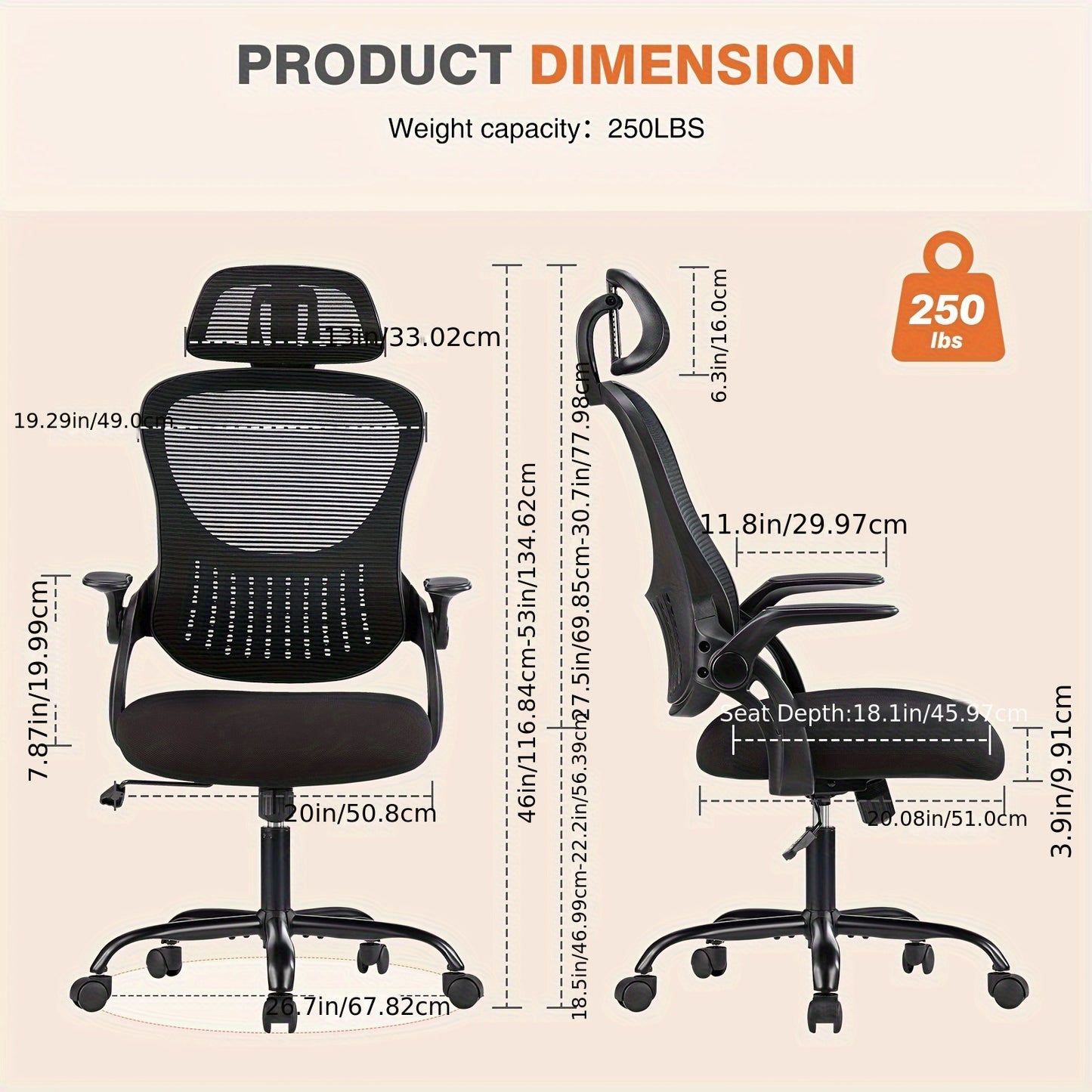 High-Back Mesh Office Chair with Adjustable Headrest