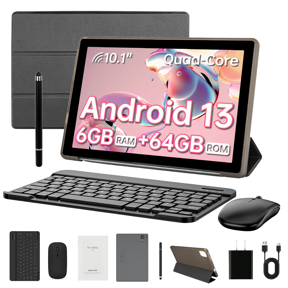 10.1 Android 13 Tablet with Foldable Case